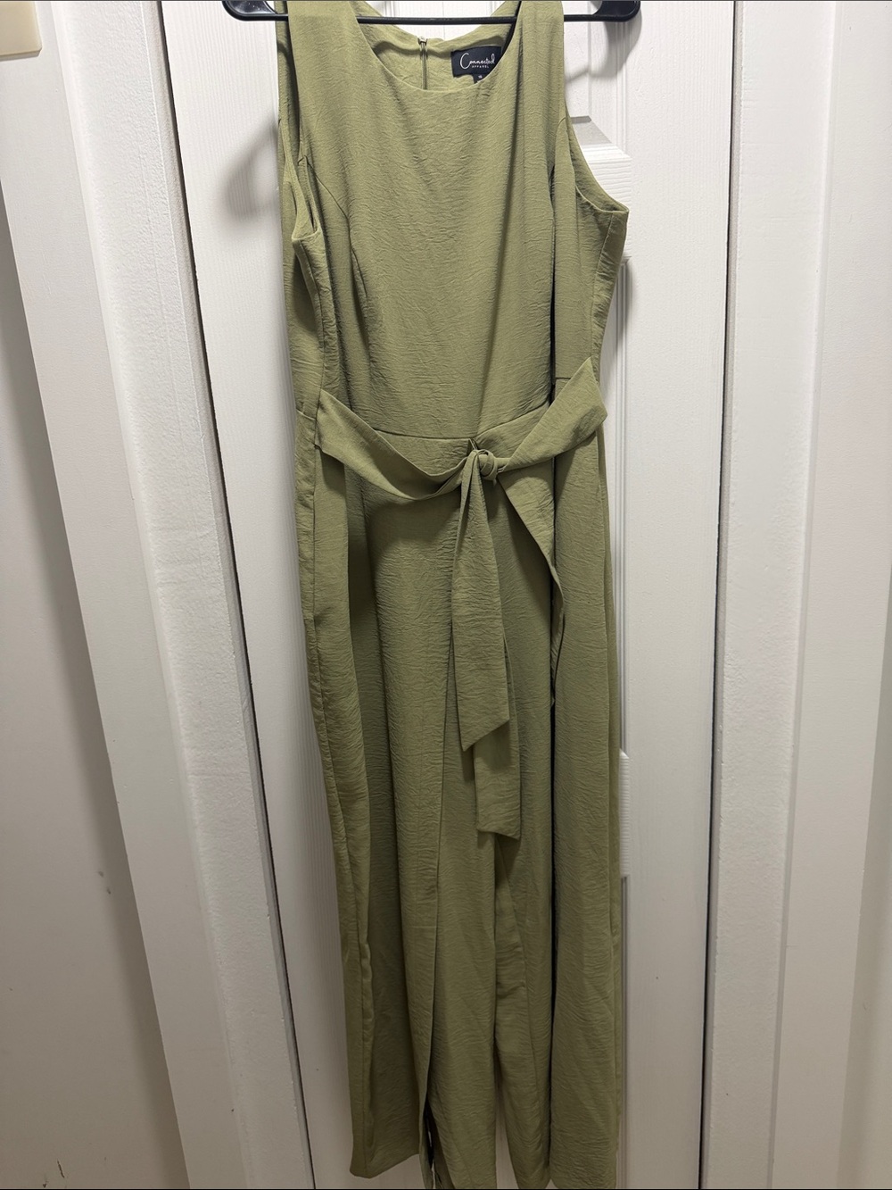 Connected Apparel Olive Green Tie-Waist Sleeveless Jumpsuit